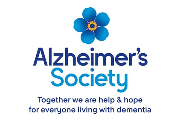 Alzheimers Society logo and tagline (Together we are help & hope for everyone living with dementia)